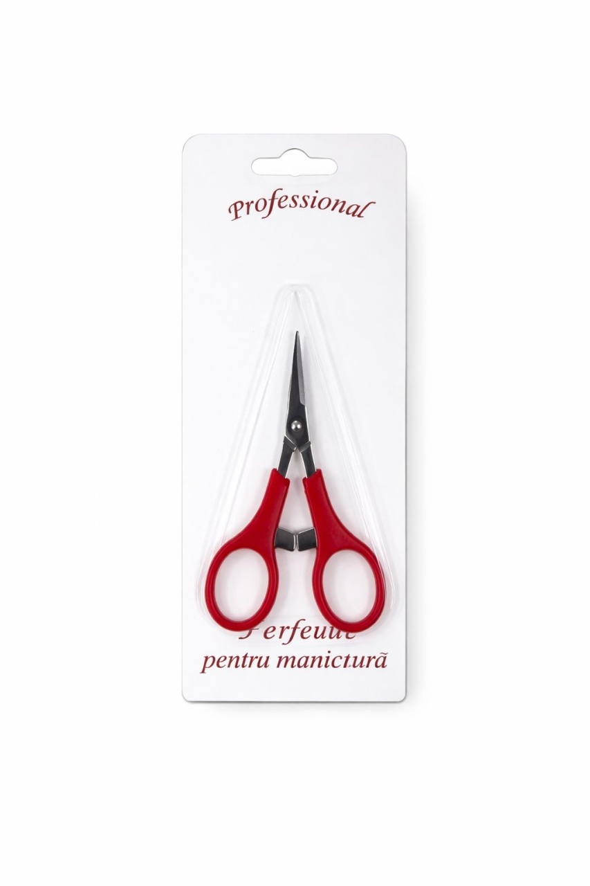 Foarfecă profesională pentru manichiură și cuticule cu mâner ergonomic roșu