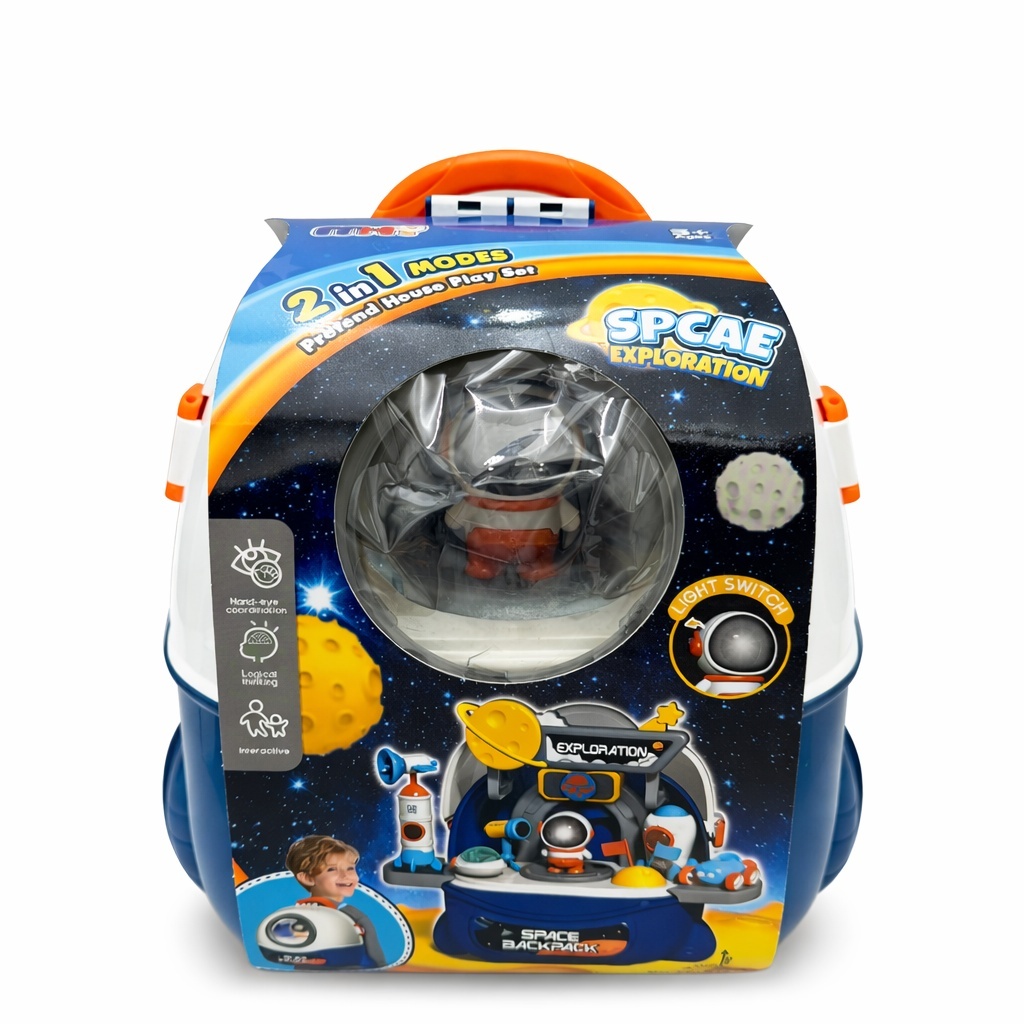 Ghiozdan jucarie 2 in 1 Space Exploration cu accesorii, rucsac copii + set joaca spatial