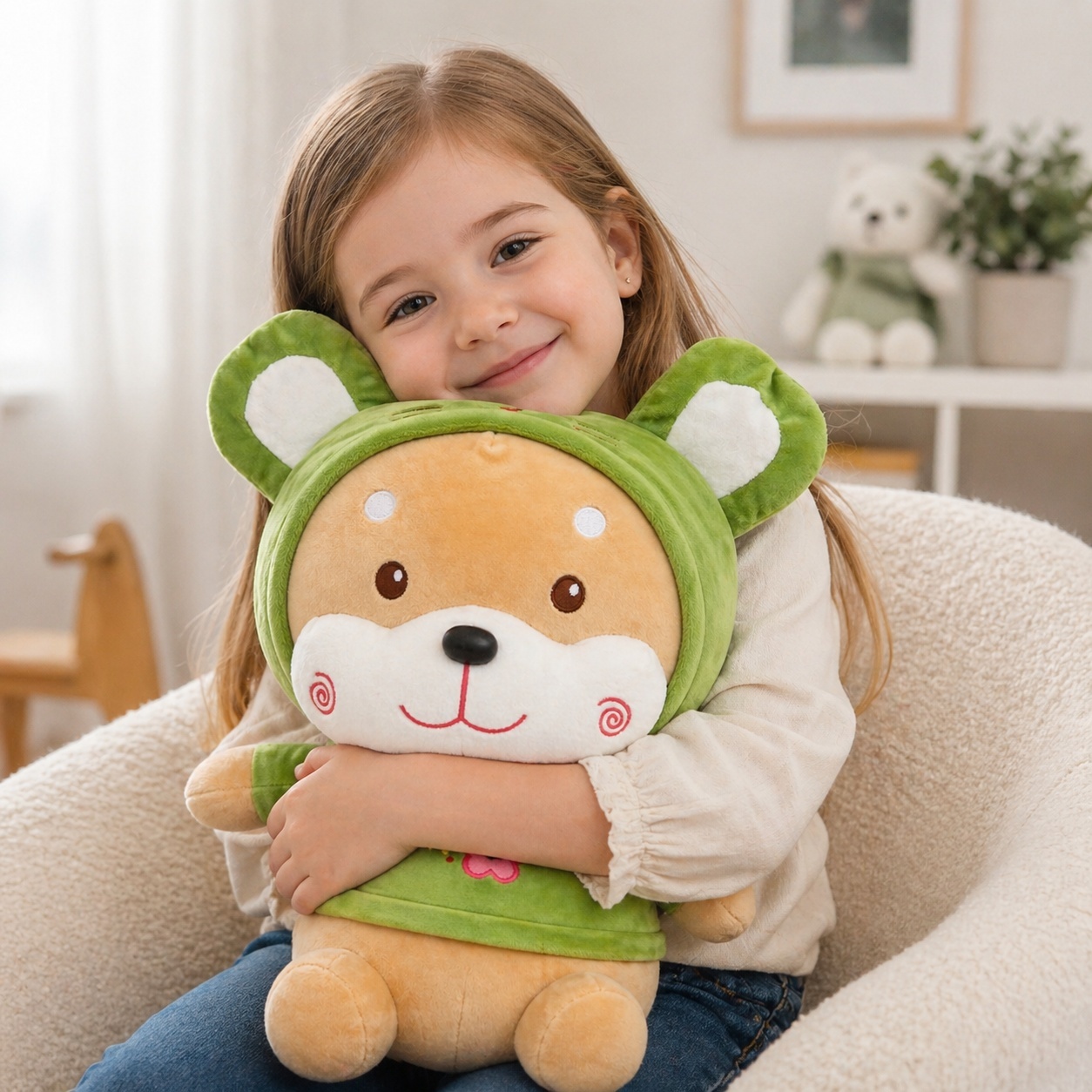 Jucărie de pluș cățeluș 45 cm – pluș moale, design adorabil cu hăinuță verde 2
