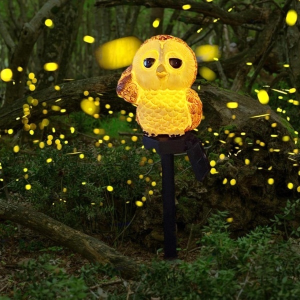 Lampa solară LED decorativă pentru grădină în formă de bufniță, plastic, maro și crem 2