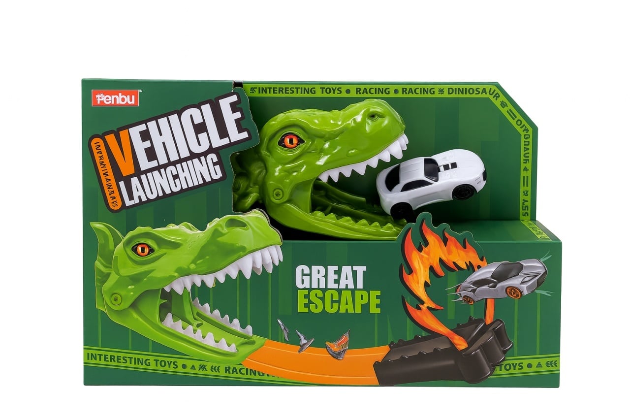 Lansator Masinute Dinozaur , 30x20 cm, Joc cu Dinozauri si Circuit, Great Escape
