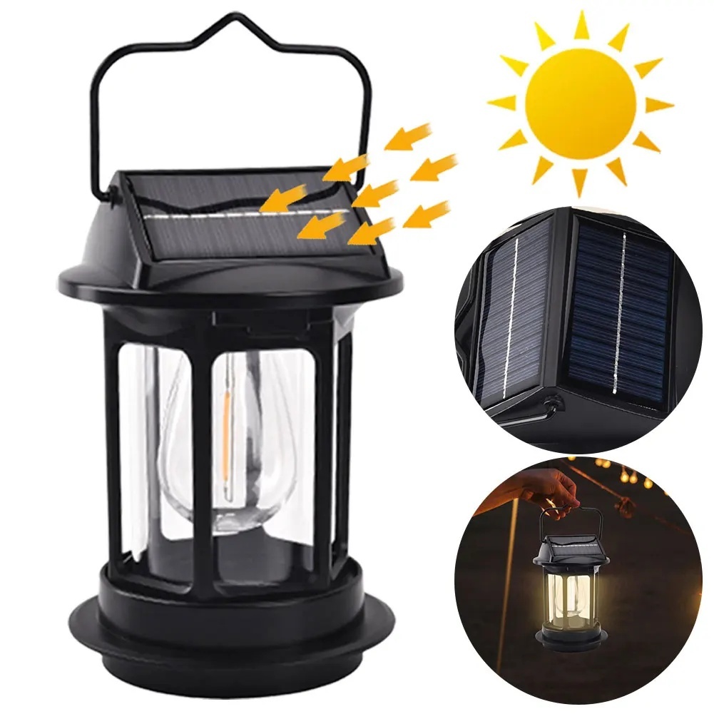 Lanterna solară cu senzor pentru exterior, plastic negru, reîncărcare solară și încărcare USB
