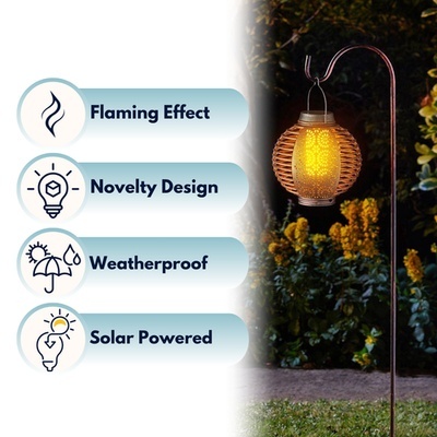 Lumină de Grădină Solară LED cu Cârlig, Efect Flacără Flicărâtoare, Negru, Metal, 78cm 4