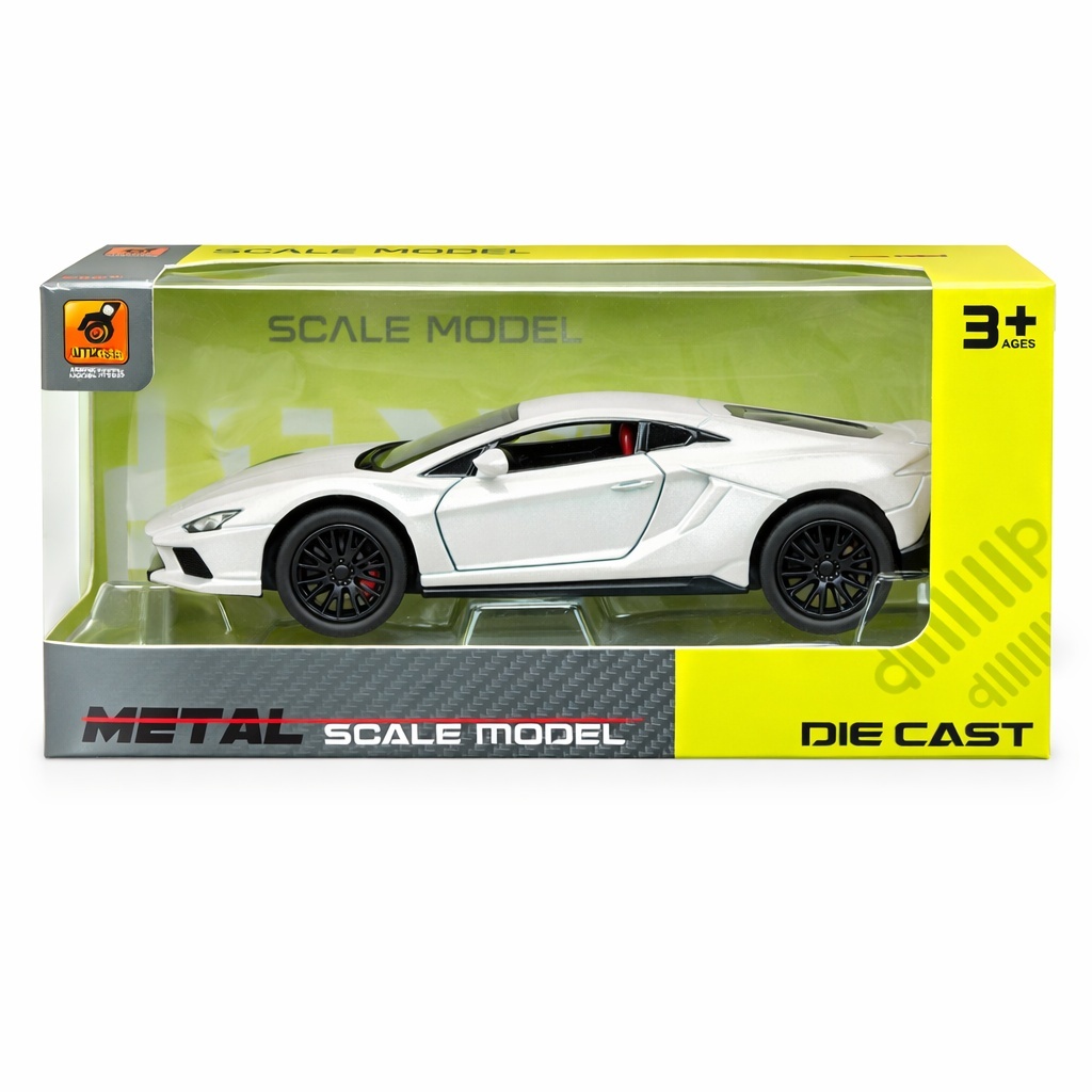 Macheta masina sport alba cu design agresiv, detalii realiste, 15.5x7 cm