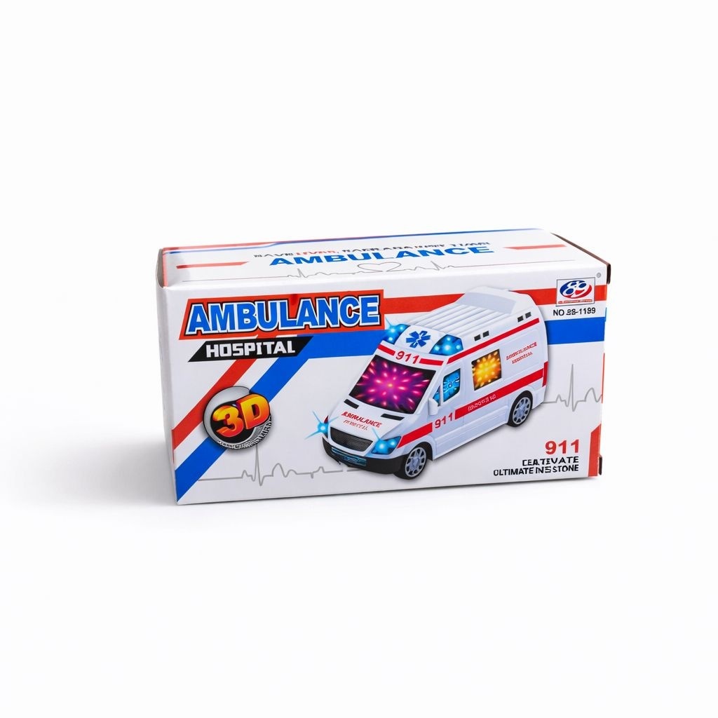 Masina ambulanta cu lumini 3D si sunet, jucarie interactiva, 17.5 cm 2