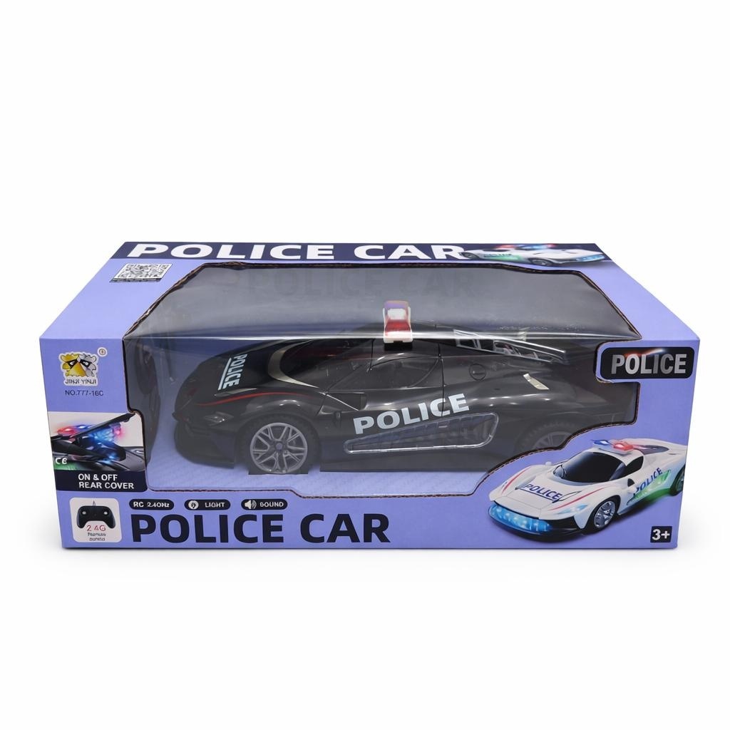 Masina politie RC neagra cu capota spate deschidere, lumini sunet, 2.4GHz, acumulator
