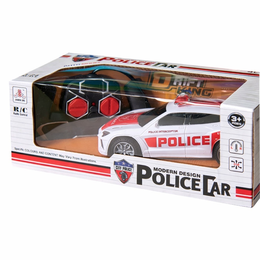 Masina politie telecomandata alb rosu 1:24 cu lumini si telecomanda 27.5cm 2