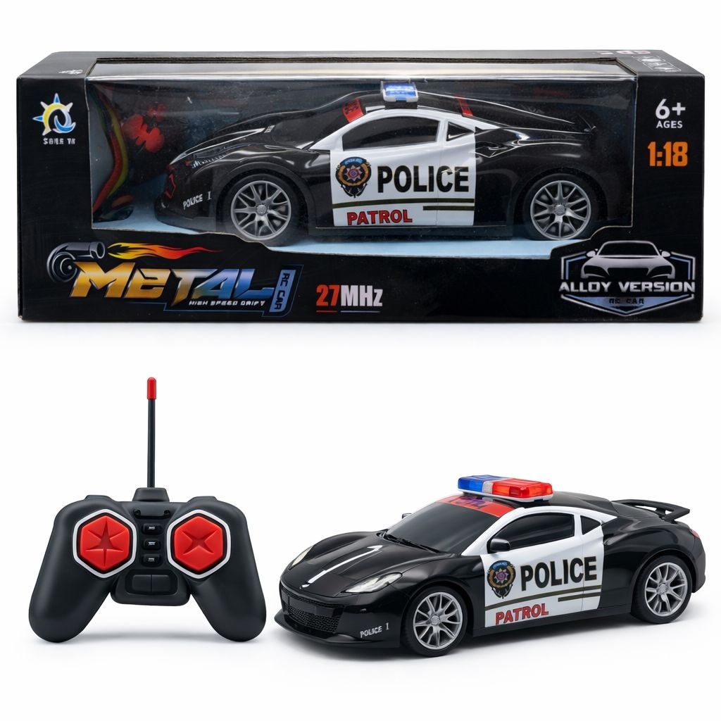 Masinuta cu telecomanda politie negru, lumini si sunete, 29 cm 2