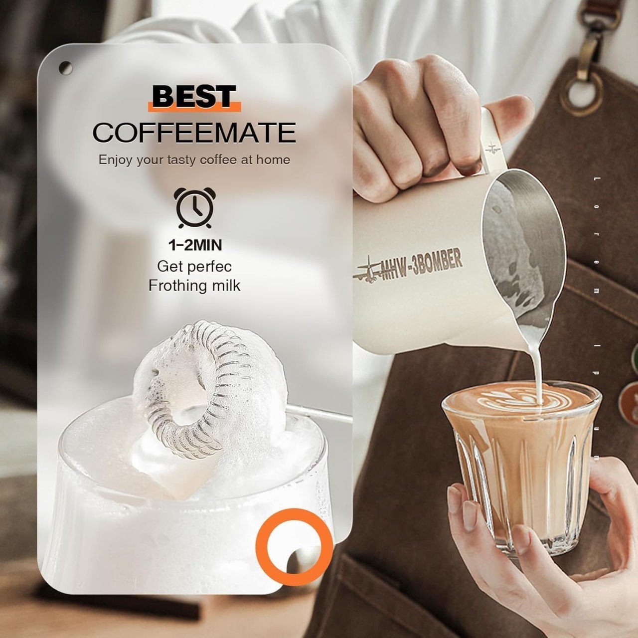 Mixer electric pentru cafea si spuma de lapte, reincarcabil USB, 3 viteze, 7500 RPM, alb 5
