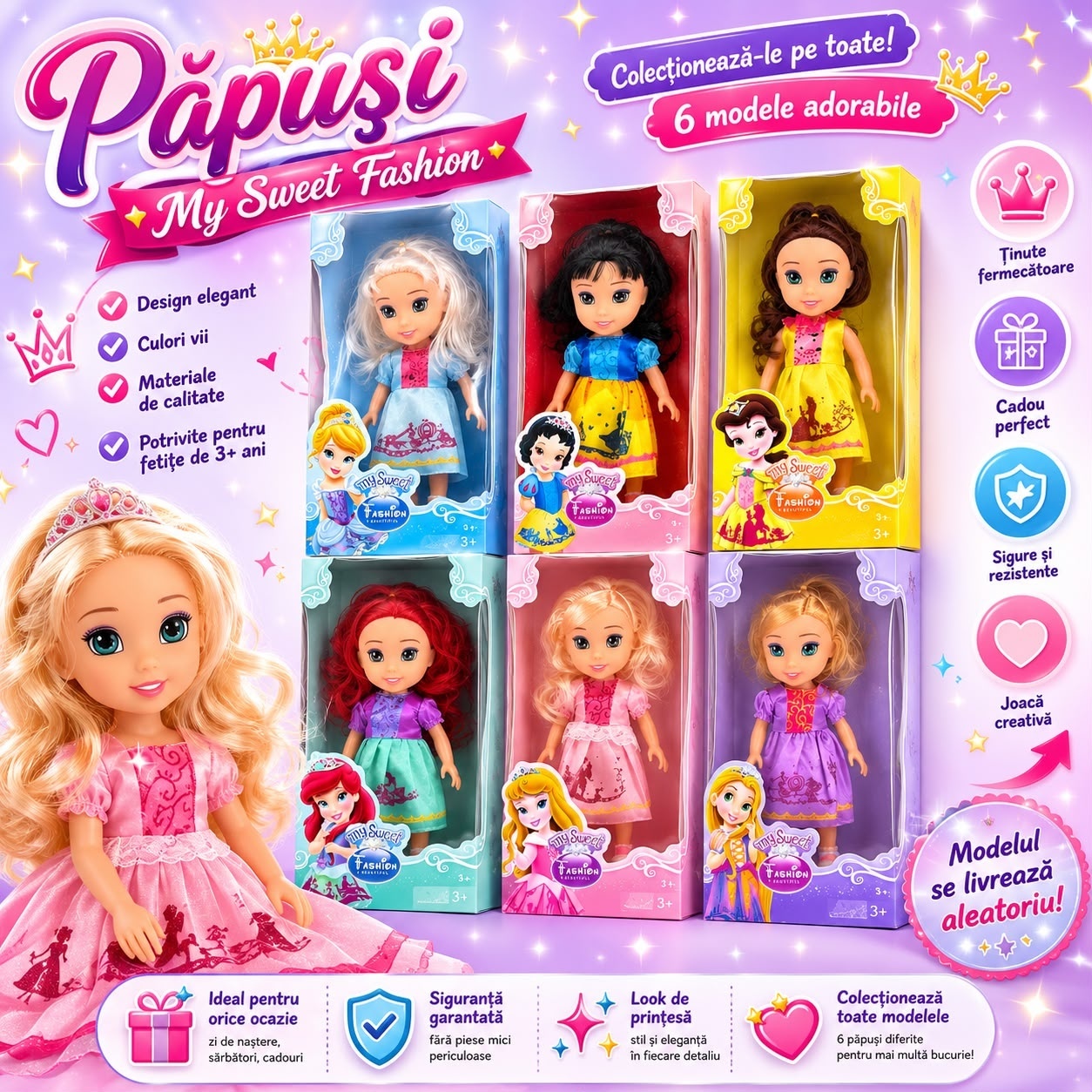 Păpușă Prințesă pentru Fetițe 3+ Ani, My Sweet Fashion, Model Aleatoriu, Rochie Elegantă 2