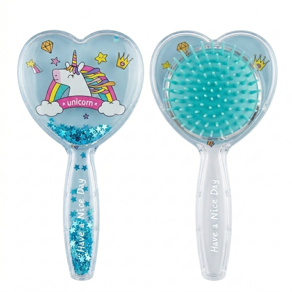 Perie de Păr 15cm , inimioara cu Unicorn– Descurcare Delicată, Diverse Modele 2