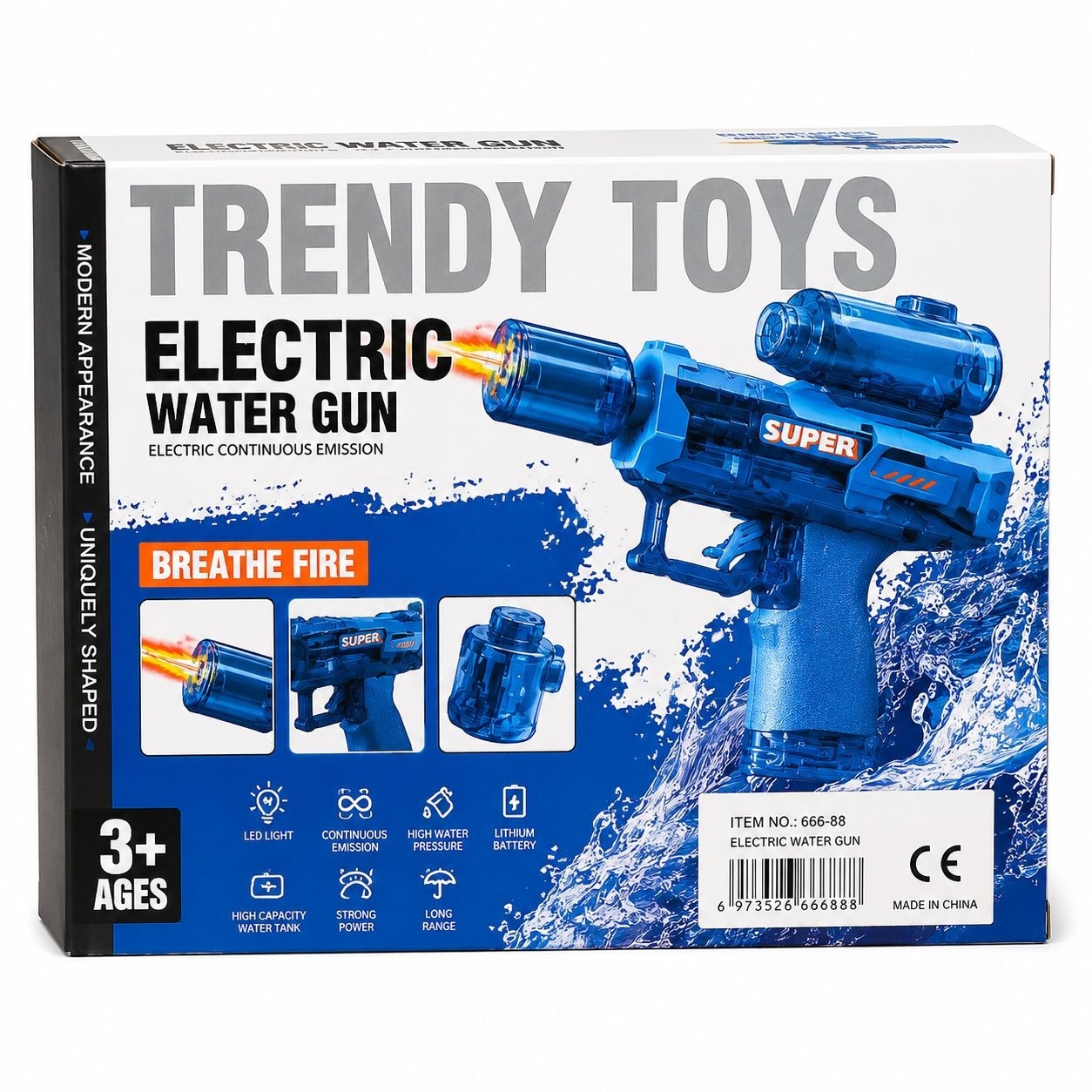 Pistol cu Apă Electric Albastru cu Lunetă, LED, Jet Continuu și Baterie Reîncărcabilă