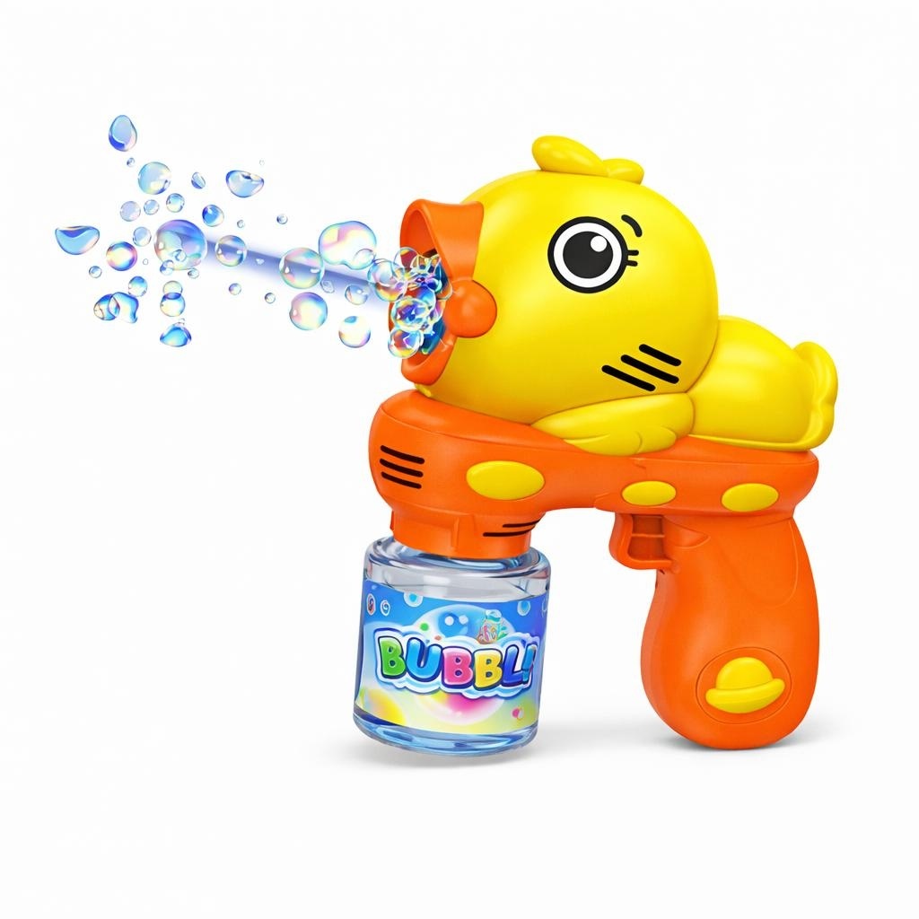Pistol cu baloane model ratusca dragalasa, cu lumini, galben-portocaliu
