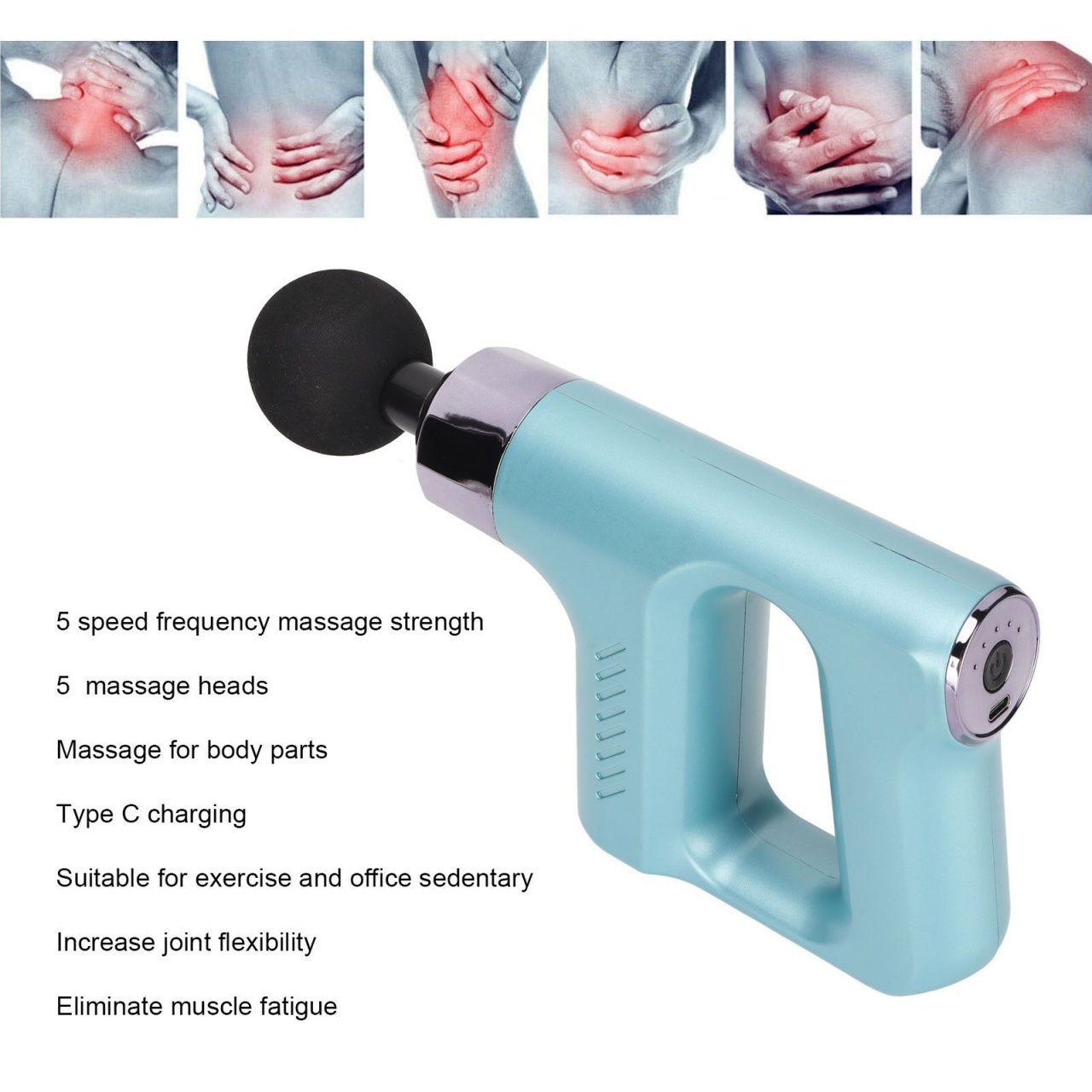Pistol de Masaj pentru Relaxarea Musculaturii, Albastru, Material Plastic, Portabil 2