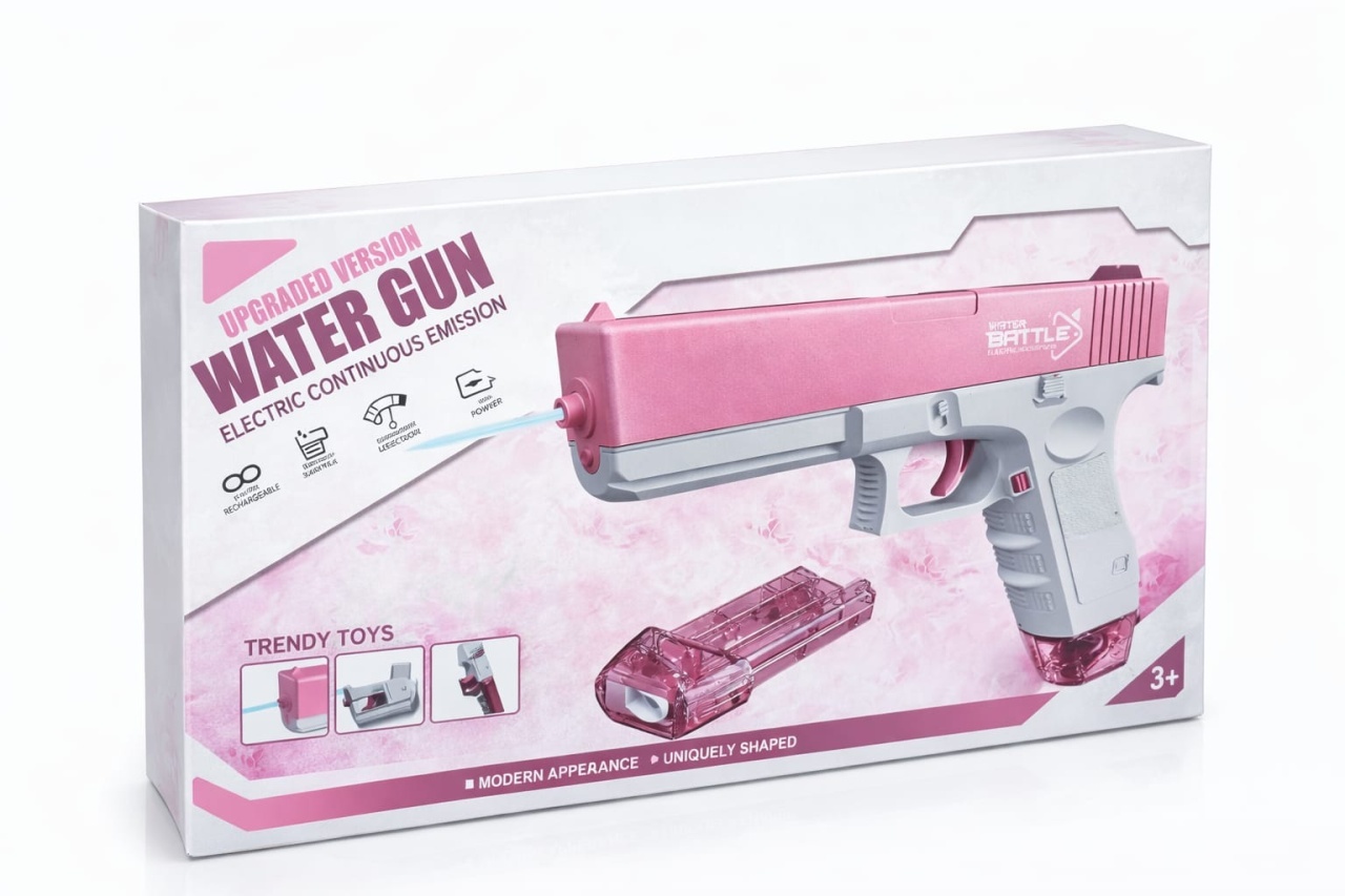 Pistol electric cu apa pentru copii, jet continuu automat, reincarcabil, rezervor detasabil, roz 2