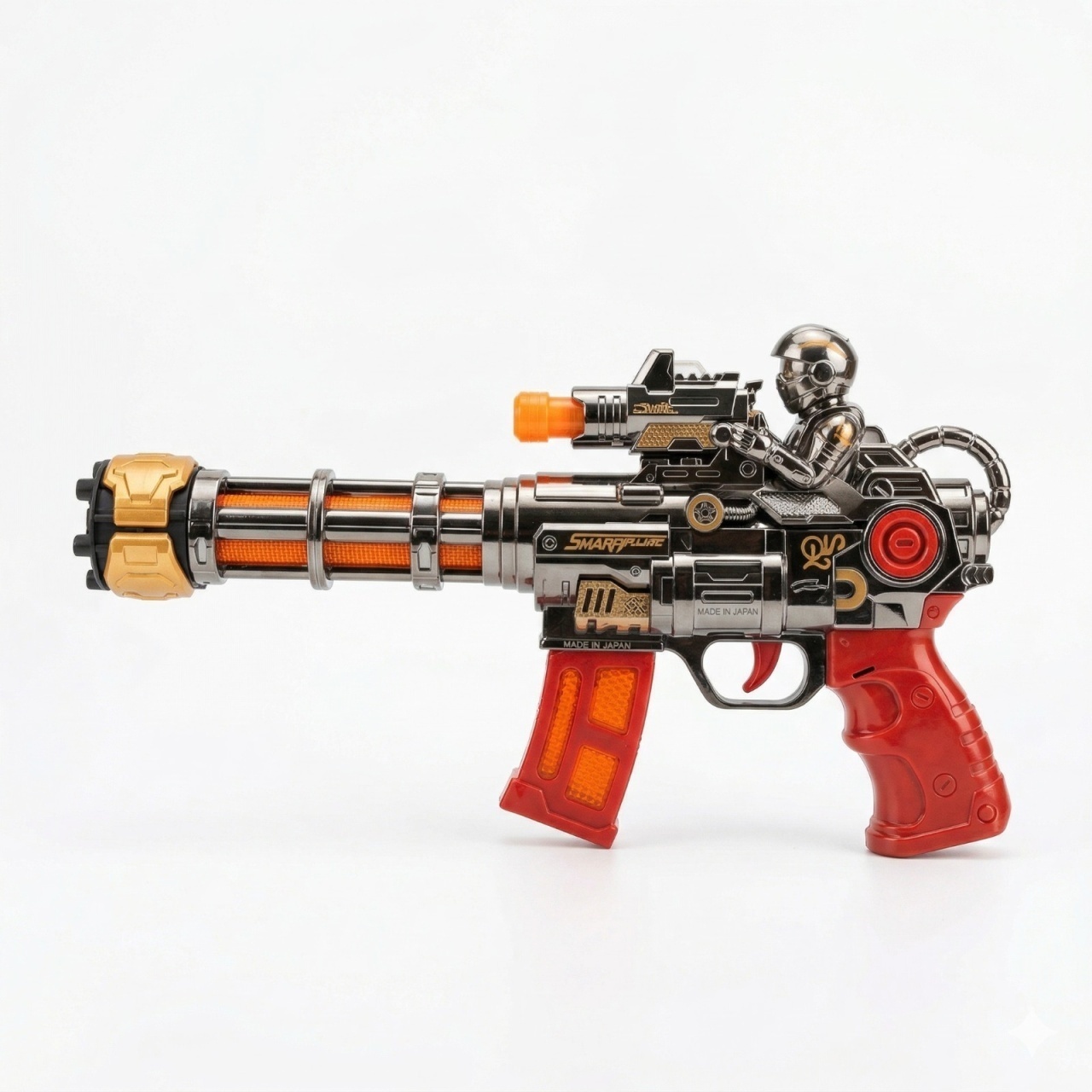 Pistol jucarie electric, 30 cm cu lumini, sunet si efect abur, model futuristic rosu 2