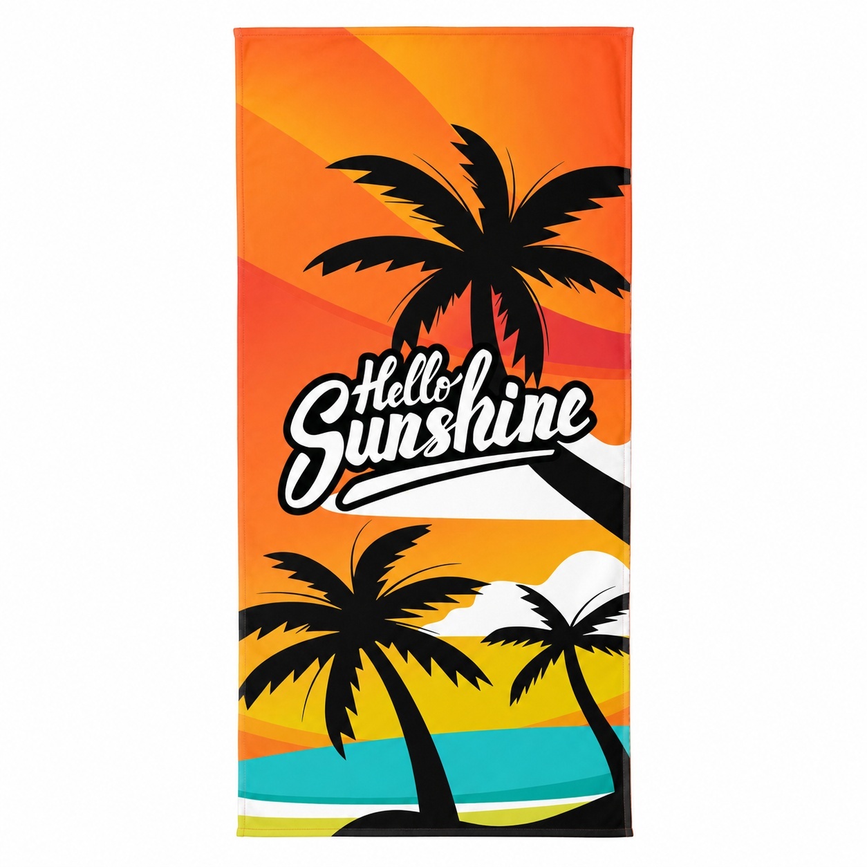 Prosop de plaja Hello Sunshine cu palmieri tropicali, 70x140 cm 2