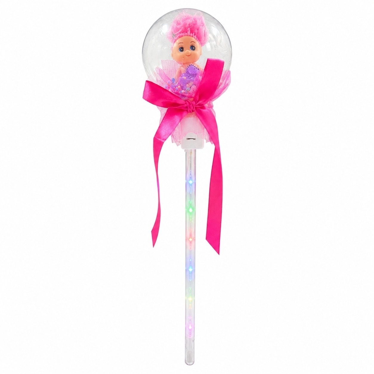 Set 10 baghete magice cu lumini LED roz si papusica in glob pentru copii 2