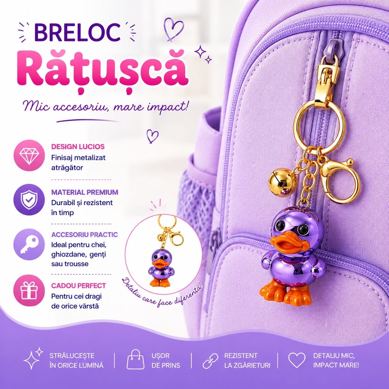 Set 12 Brelocuri Rățușcă 5 cm – Mix Culori Metalizate, Accesorii Drăguțe pentru Chei și Genți 3