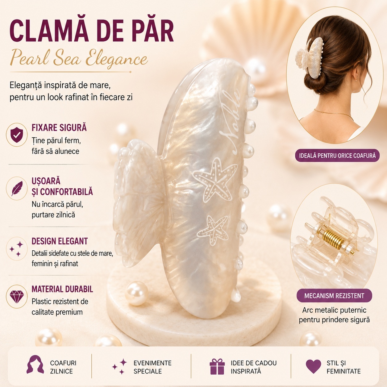 Set 12 Clești de Păr 9 cm – Clame Elegante cu Stea de Mare 3