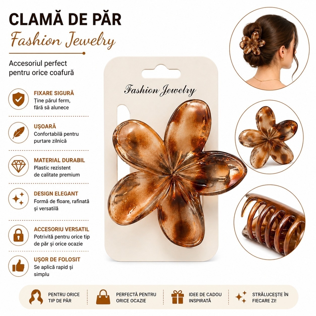 Set 12 Clești de Păr Floare 8 cm – Clame Elegante Animal Print 3