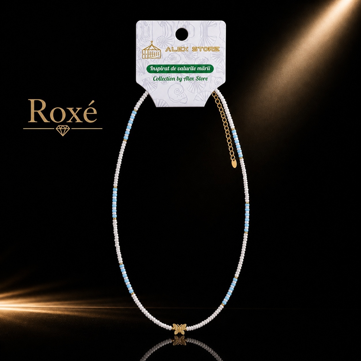 Set 12 Coliere Roxe, 40cm, Reglabile cu Margele si Pandantiv Fluture Multicolor 4