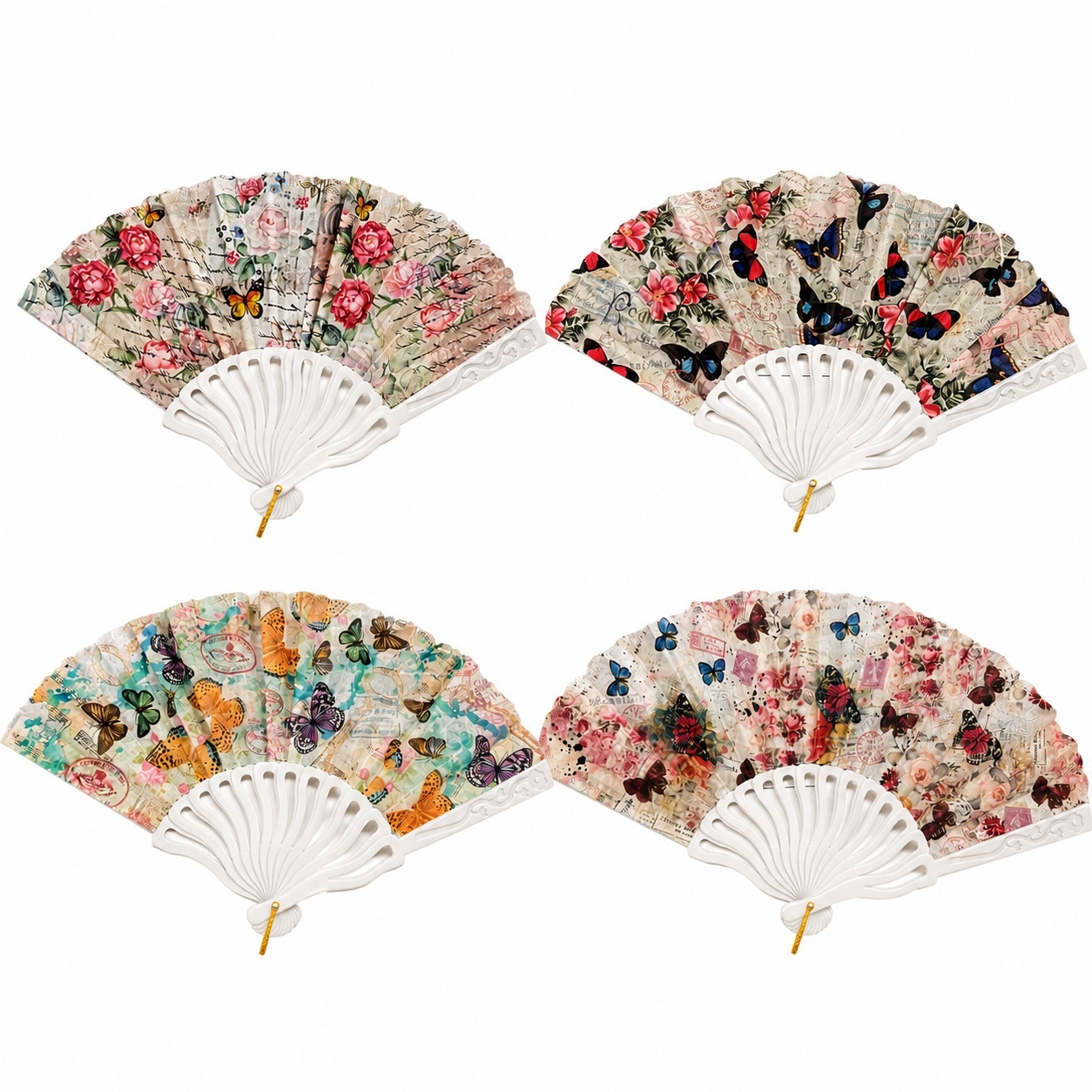 Set 12 Evantaie 23 cm – Modele Florale și Fluturi, Evantaie Elegante Livrate Aleatoriu