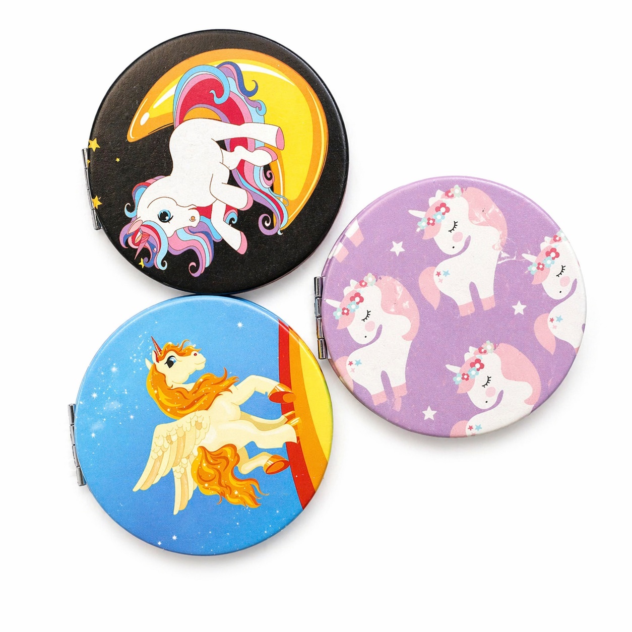 Set 12 oglinzi cosmetice 7 cm model unicorn, oglindă dublă, compacte și portabile 2