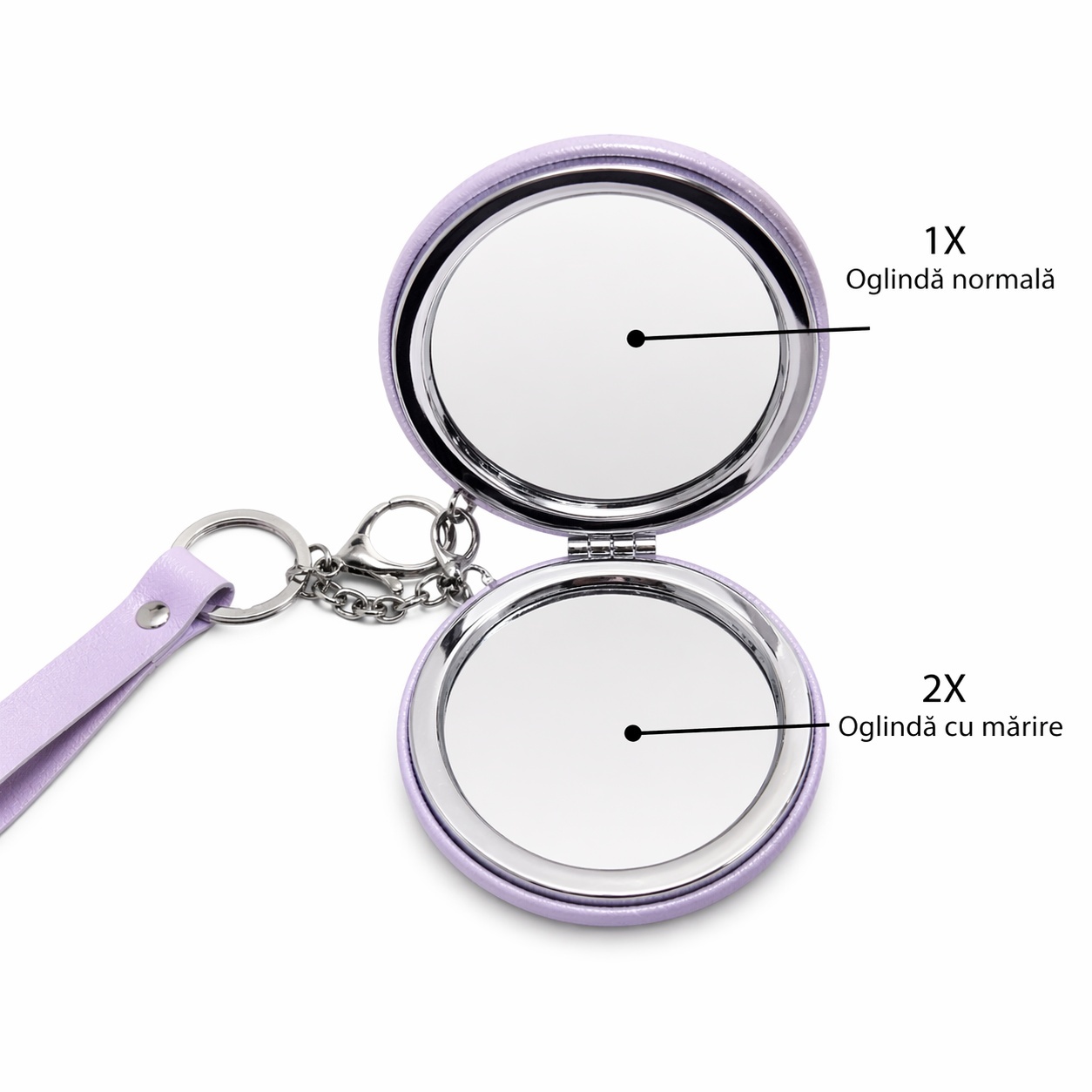 Set 12 oglinzi cosmetice rotunde 7 cm, design elegant cu breloc 3