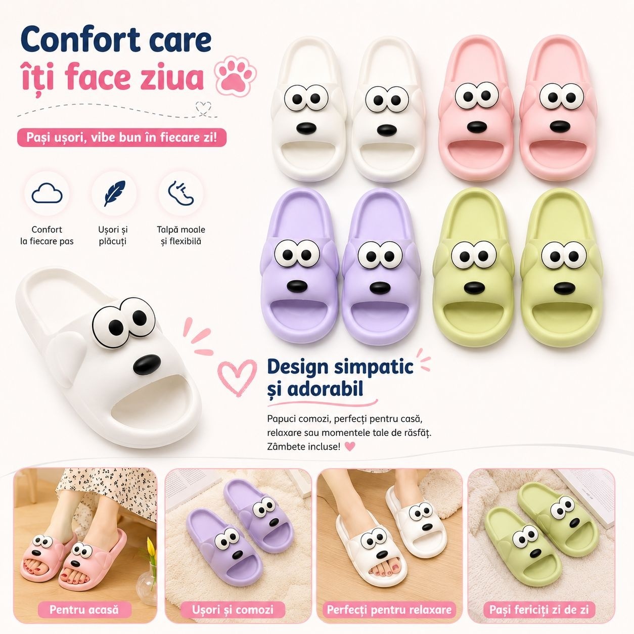 Set 12 Perechi Papuci Damă cu Model Cartoon, Mix Culori, Mărimi 36-41 2