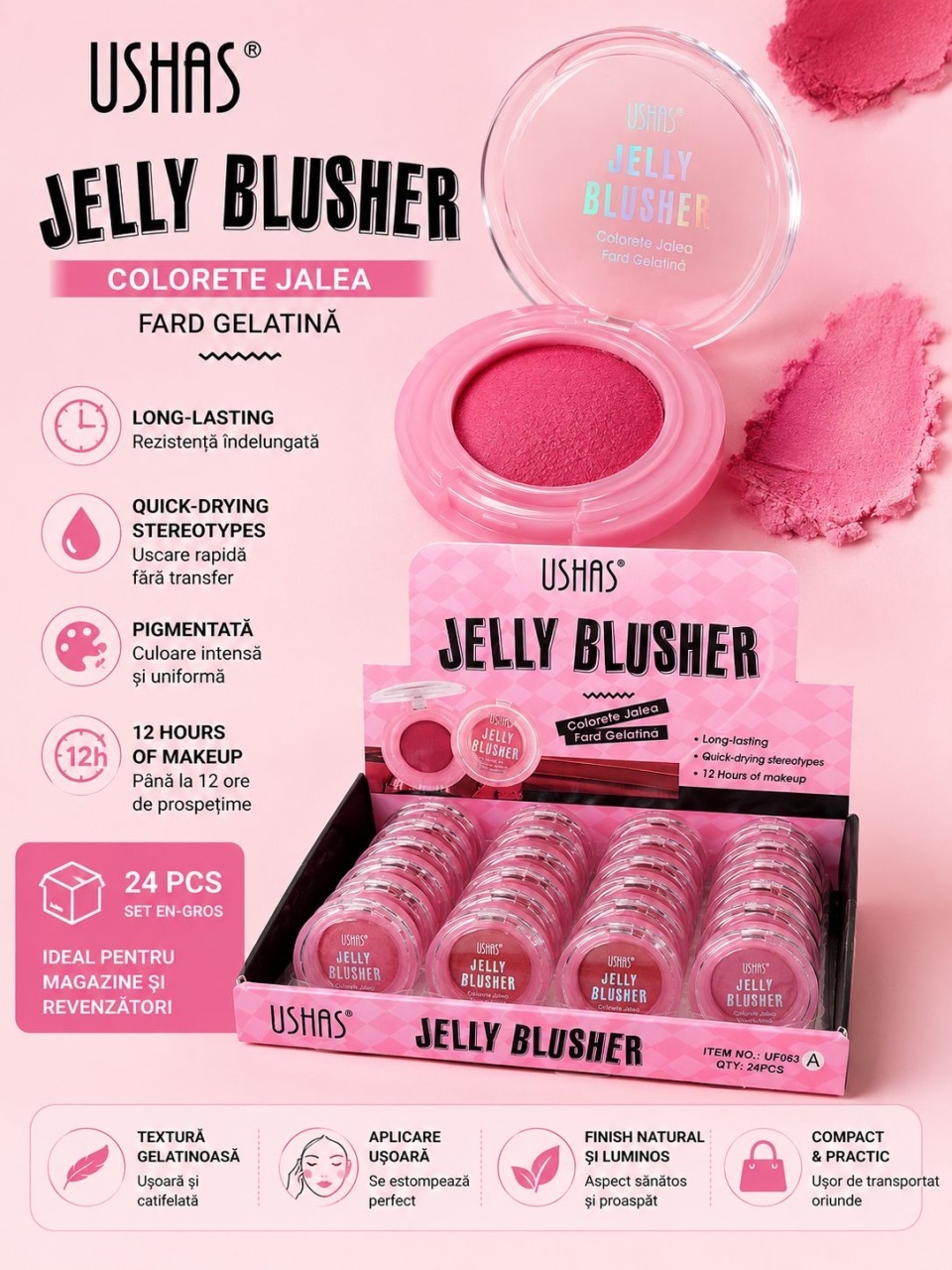 Set 24 Blush Jelly Ushas – Fard de Obraz Gelatină, Efect Natural, Textură Lejeră și Rezistență Îndelungată 2
