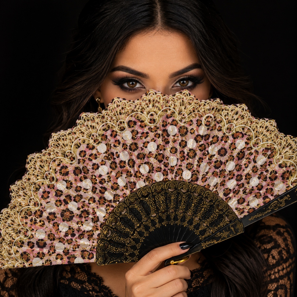 Set 24 Evantaie Pliabile Leopard cu Detalii Aurii, 24 cm, Diverse Culori Elegante 3