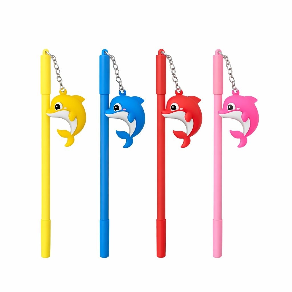 Set 30 pixuri cu gel și breloc delfin decorativ, model colorat pentru copii