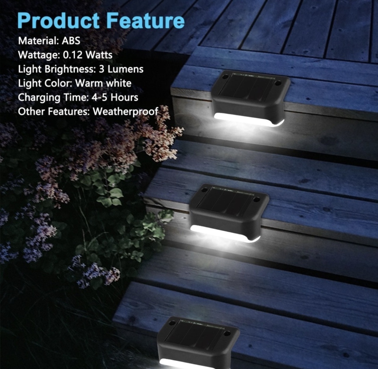 Set 4 Lămpi Solare pentru Exterior, montare trepte sau perete, LED, Negru 2