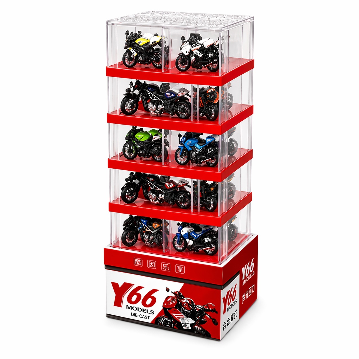 Set 48 motociclete metalice die-cast 1:32 cu lumini si sunet, stand display 2
