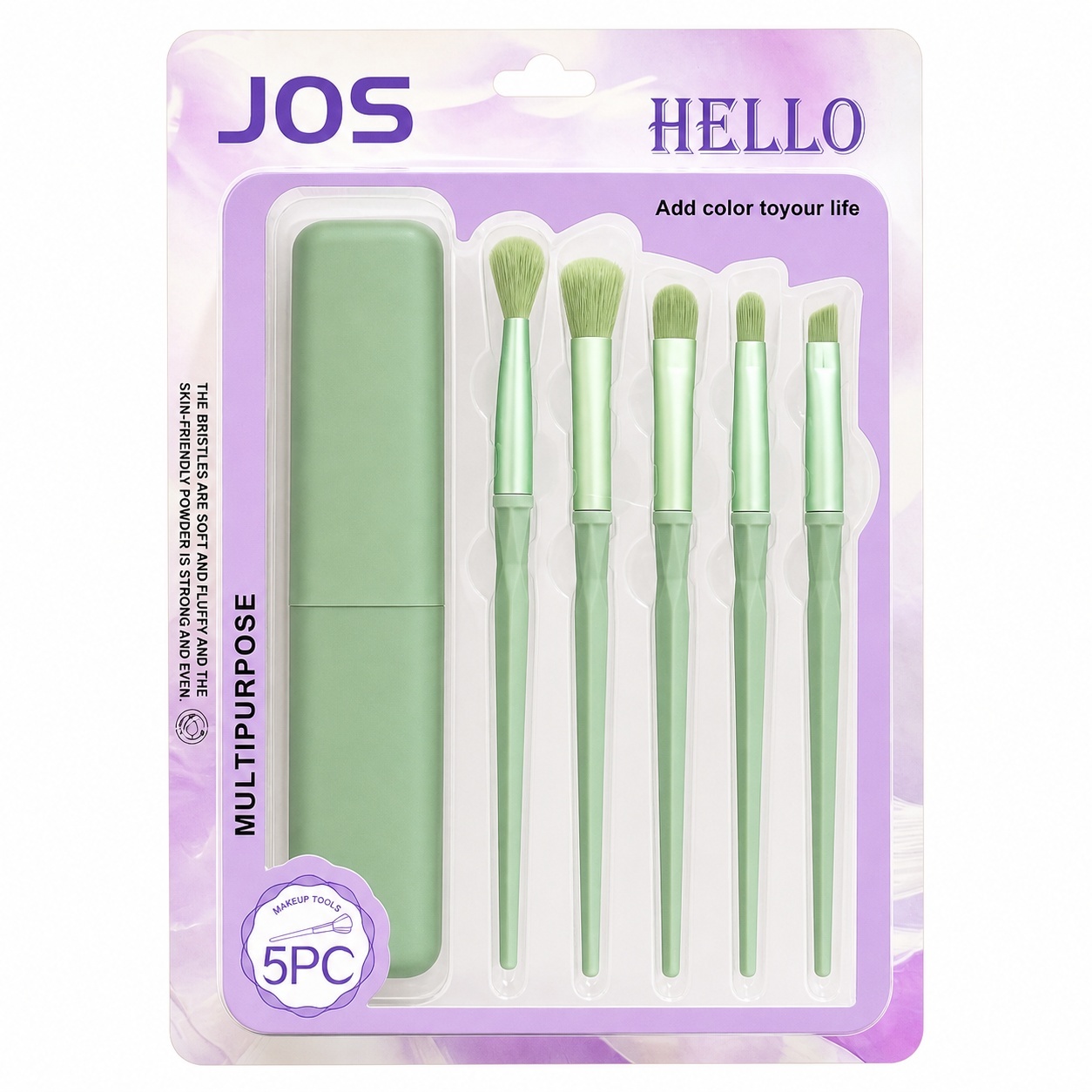 Set de 5 Pensule Profesionale pentru Machiaj Verde Deschis – Husă pentru Transport