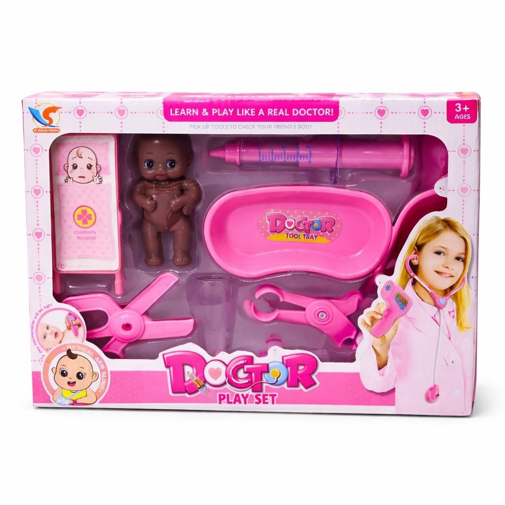 Set de joacă doctor copii, trusă medicală din plastic, joc de rol educativ, roz 2