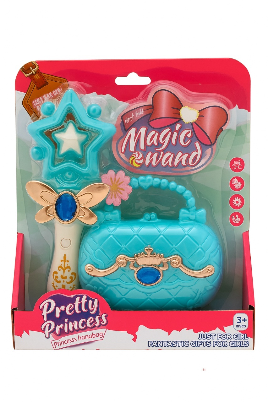 Set Pretty Princess cu bagheta magica albastra si gentuta eleganta, 25x21.5cm, jucarie fete 3+ ani
