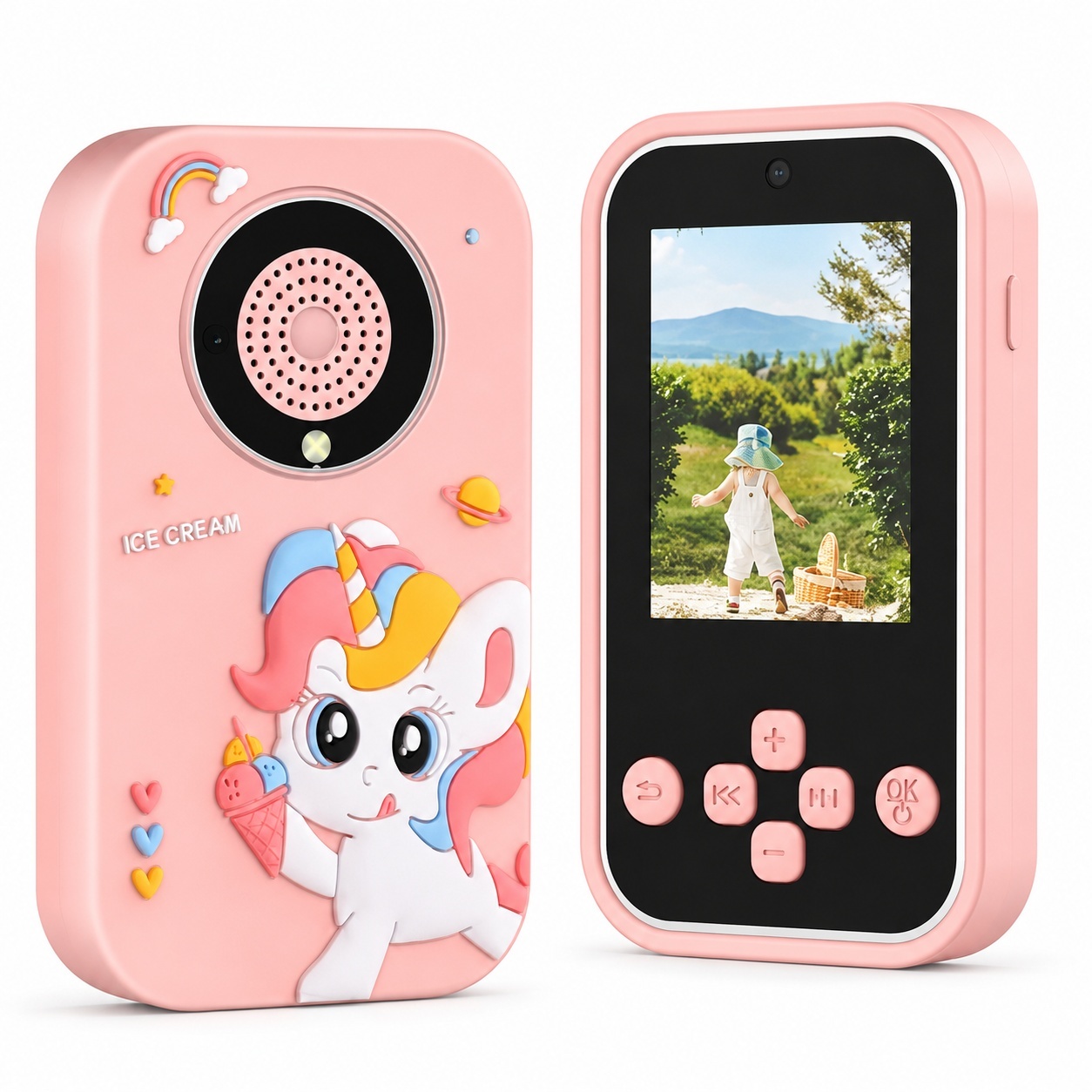 Telefon copii model unicorn roz cu camera jocuri muzica si ecran color 4