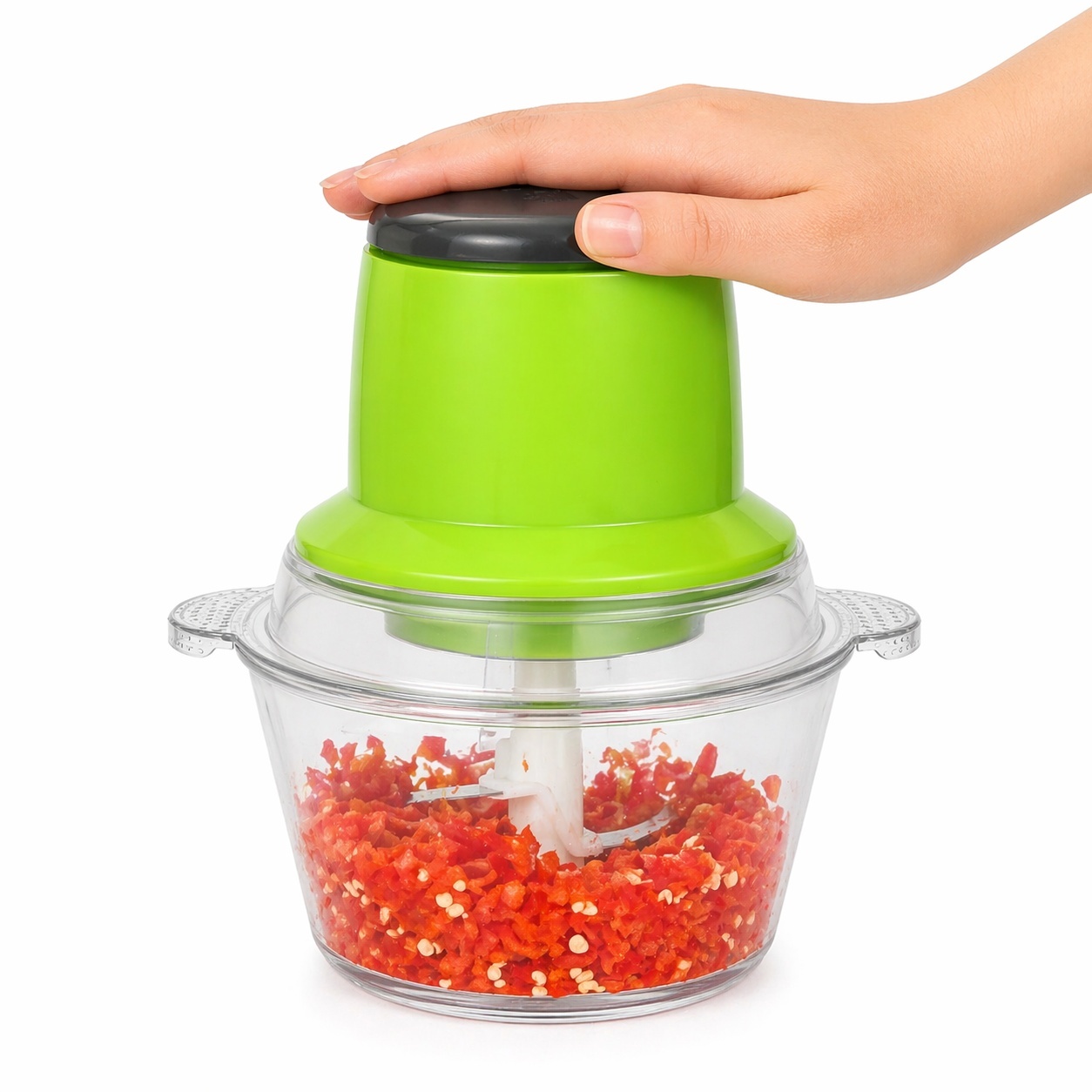 Tocator legume electric 23.5x18 cm, bol transparent, lame inox, multifunctional, verde