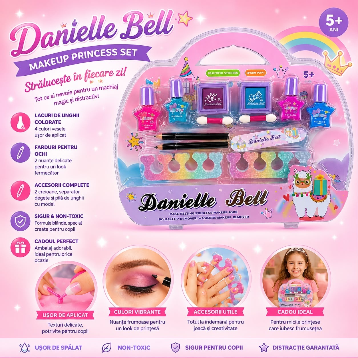 Trusă de Machiaj pentru Copii Danielle Bell Princess Set cu Oje, Farduri, Accesorii și Stickere 2