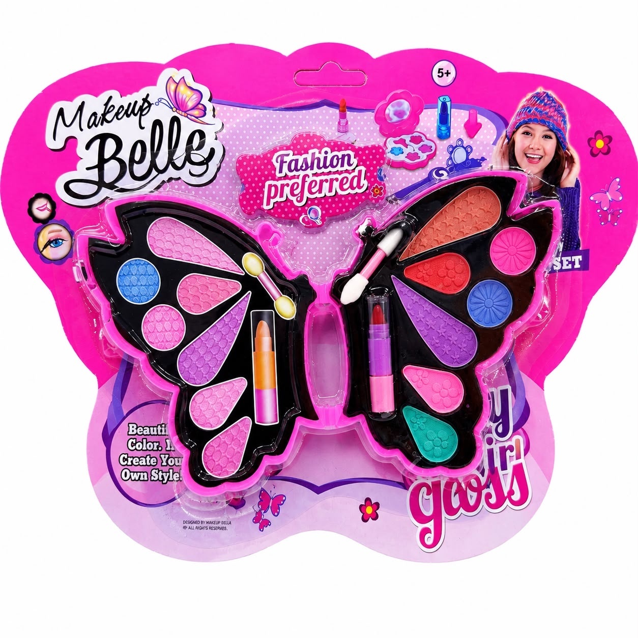 Trusă de Machiaj pentru Copii în Formă de Fluture, Makeup Belle, Set Cosmetic cu Oglindă și Accesorii 2