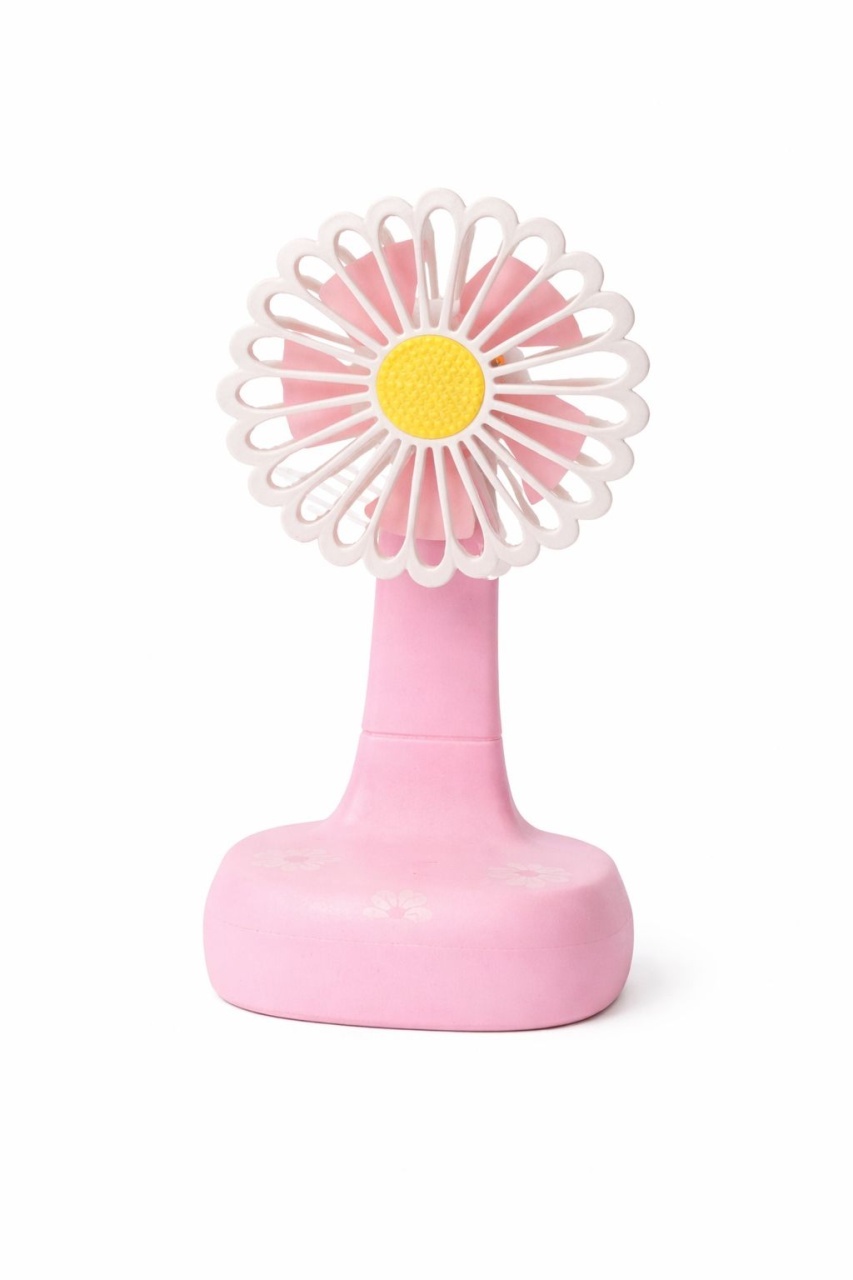 Ventilator birou tip floare margareta, oscilant 90°, 3 viteze, lumina LED, sertar cablu, USB-C, roz