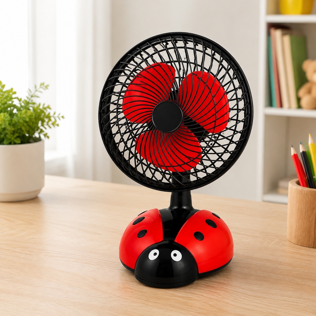 Ventilator de birou cu Buburuza 40 cm – Silențios, USB, Design Drăguț pentru Copii și Birou 3