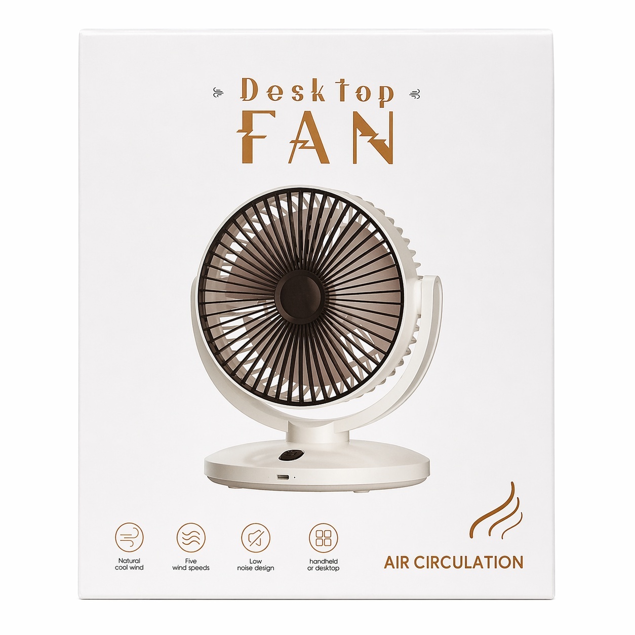 Ventilator de birou reincarcabil crem design compact elegant 2