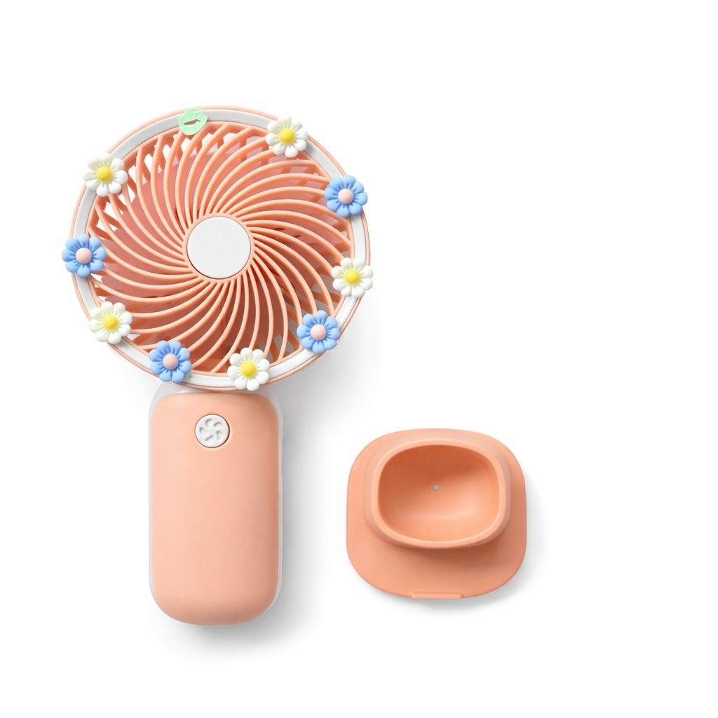 Ventilator portabil mini cu suport, USB, 3 viteze, design floral, somon 3