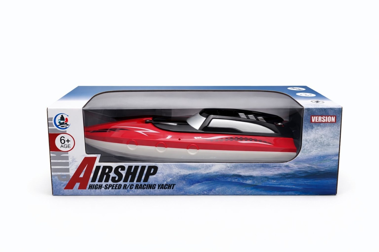 Yacht cu radiocomanda de mare viteza pentru apa design sport rosu/ albastru 34.5x12x15 cm 2