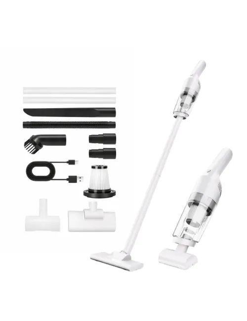 Aspirator vertical fara fir 2 in 1, reincarcabil USB, portabil, cu accesorii, alb 2