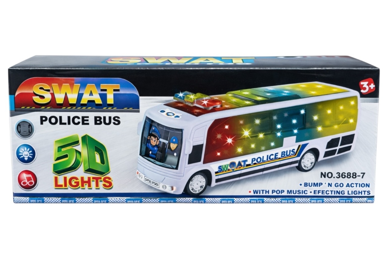 Autobuz de politie cu lumini 5D si sunete, bump and go, multicolor 2