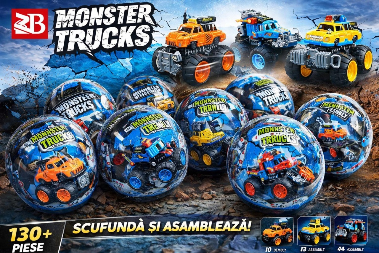 Bila Blindbox DIY Monster Truck cu masinuta surpriza, 12 cm, modele colectionabile 2
